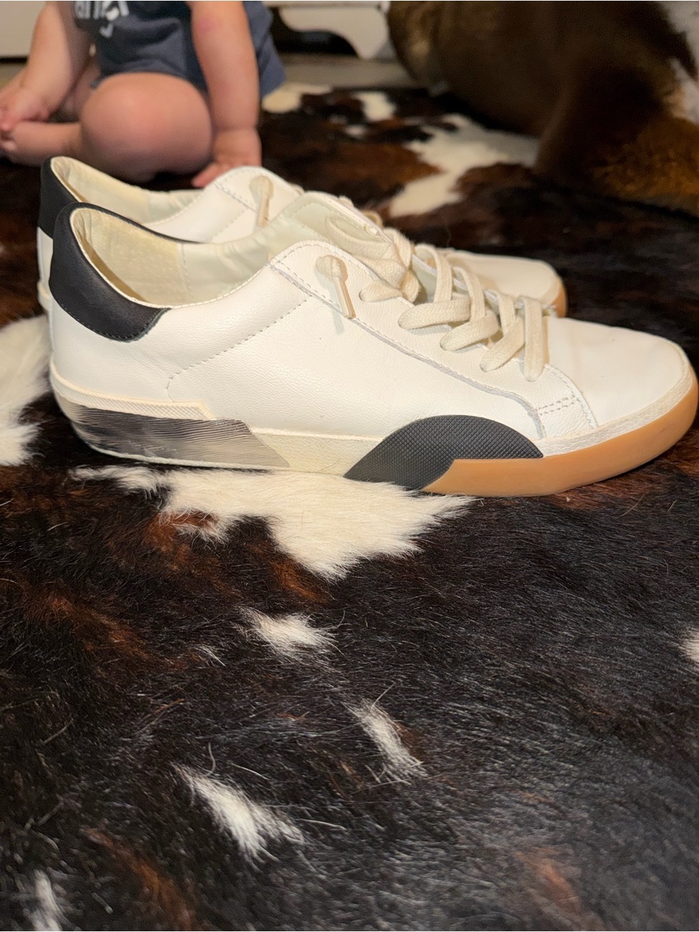 Dolce Vita White and Black Low-Top Leather Sneakers